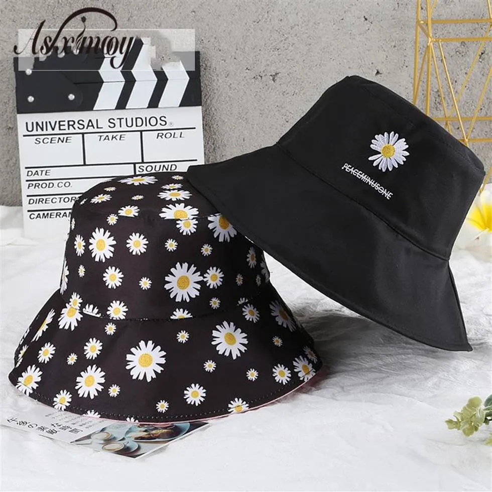 Moda Sun Hat Men kobiety dwustronne Daisy Print Fisherman Caps Cotton Hip Hop Panama Cap Cap Femme Studenci Pary Buły Hat2924