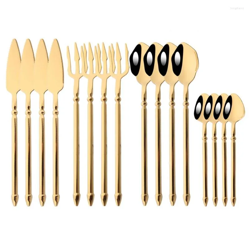 Geschirr Sets Luxus Geschirr Set 304 Edelstahl Besteck Gold Küche 16Pcs Spiegel Abendessen Steak Messer Gabel Löffel Besteck