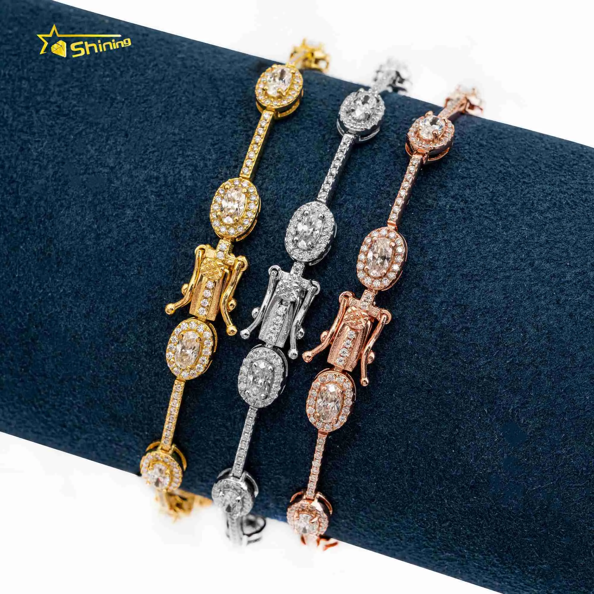 Hochwertiger Fancy Cut Vvs Moissanit Diamant S925 Sterling Silber Feines Damen Armband Modeschmuck Armbänder