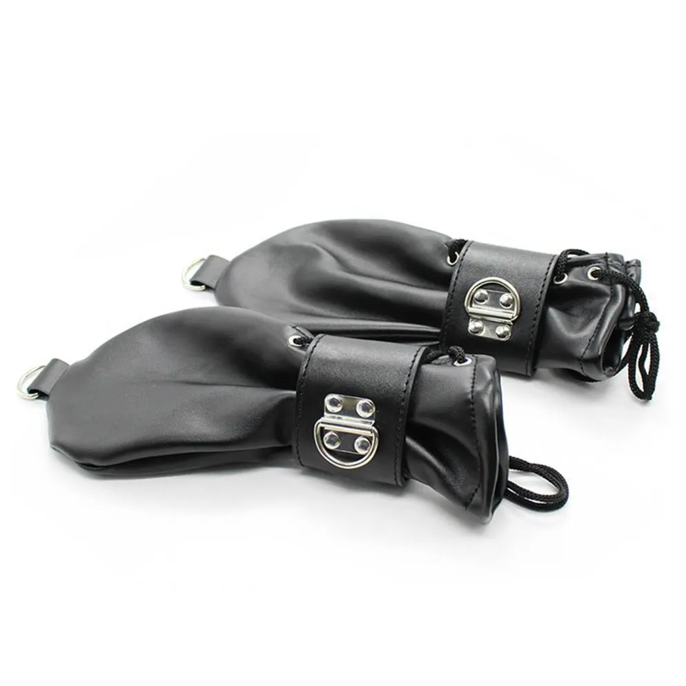 Fashion-Moft Leather Fist Mitts handskar med lås och D-ringar hand återhållsamhet Mitten Pet Rollspel Fetisch Costume2743