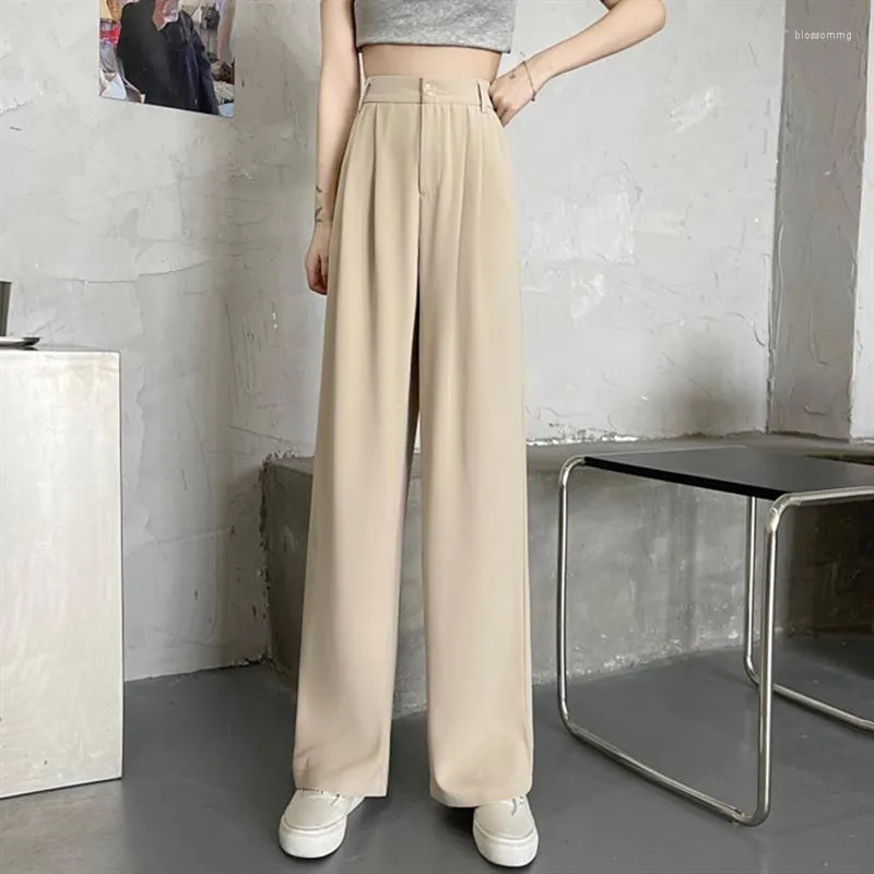 Pantaloni da donna Estate da donna Versione coreana Allentato Vita alta Gambe larghe Vestito Drappo sottile Mopping Dritto Casual Abbigliamento da ufficio Pantaloni regalo