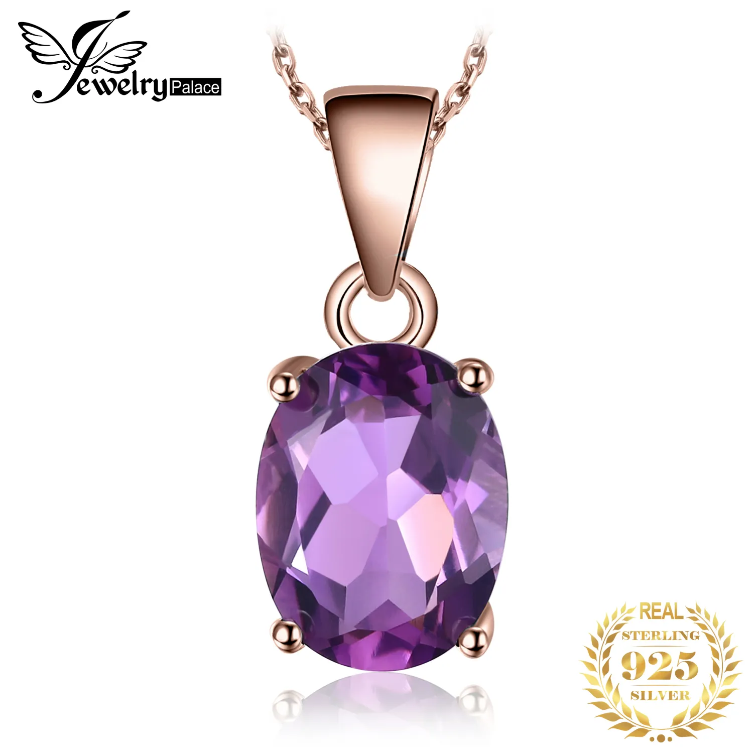 JewelryPalace Halskette mit Anhänger aus 925er Sterlingsilber, Roségold, Gelbgold vergoldet, natürlicher Amethyst, Citrin, Granat und Topas, ohne Kette