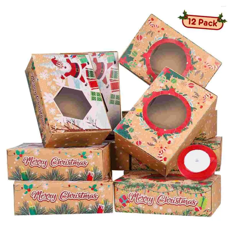 Gift Wrap 12pcs Christmas Treat Box Kraft Paper Boxes Cookie Holders