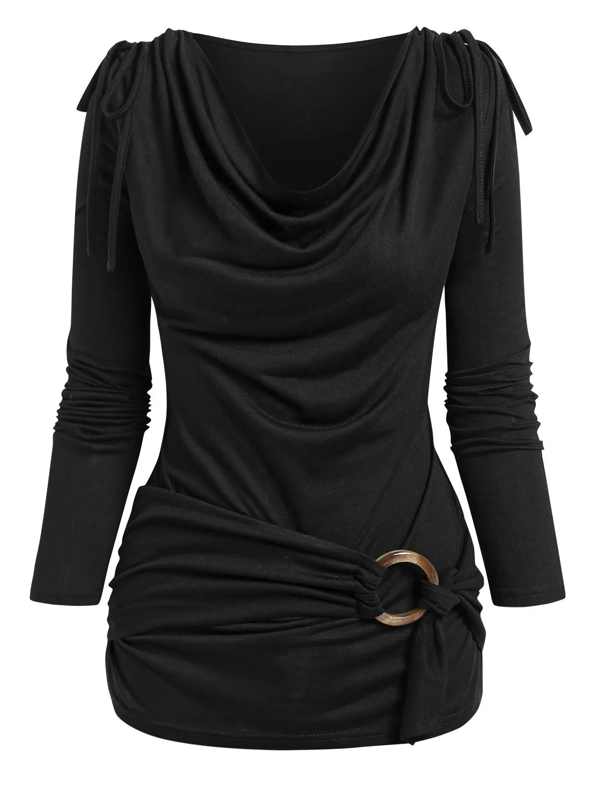 Dames t-shirt kaphals cinched o ring tee lange mouw losse tops dames lente herfst stijl blouses shirt 230512