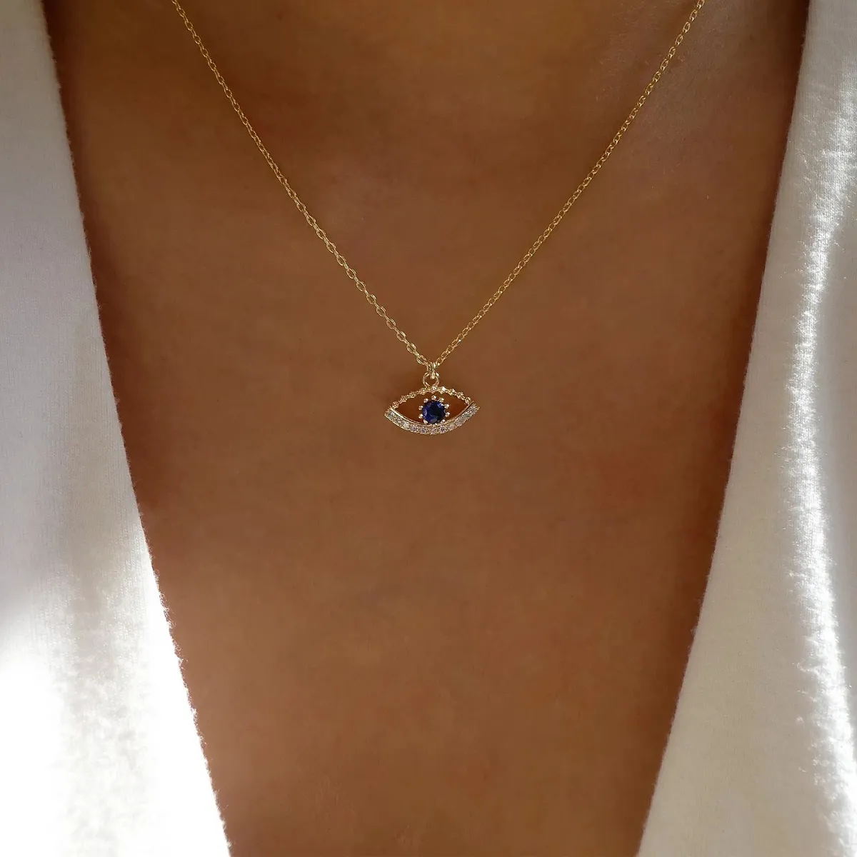 2021 Turkije Fashion Blue Evil Eye Ketting Goudkleur Charm Rhinestone Eye Choker ketting voor vrouwen Boho Jewlery Groothandel