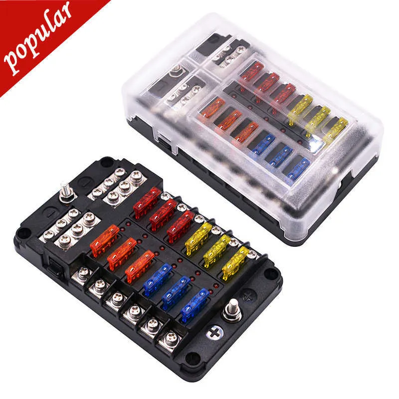 New 12 Ways Fuse Block Fuse Box Holder with LED Indicator 12-32V Power Distribution Panel Board for Car Boat
