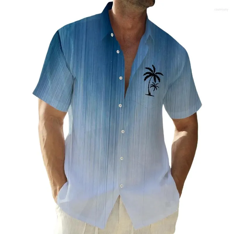 Camisas casuais masculinas Coconut Tree Hawaiian for Men Gradual Summer Summer Manga curta Aloha