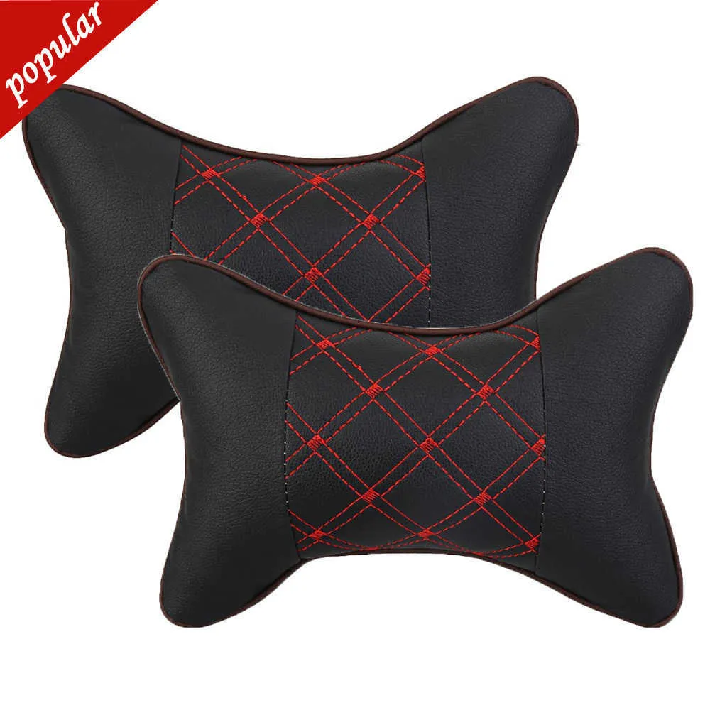 NYA 2st PU LEATHER BILKUNDER Hållbar huvudstöd Neckstöd Kudde Support Tillbehör Auto Black Safety Pillow Universal Decor