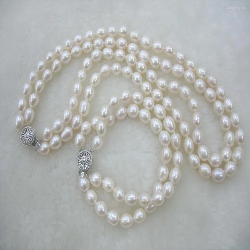 Necklace Earrings Set Hand Made 6-7mm White Freshwater Rice Pearl Bracelet For Women Fashion Jewelry