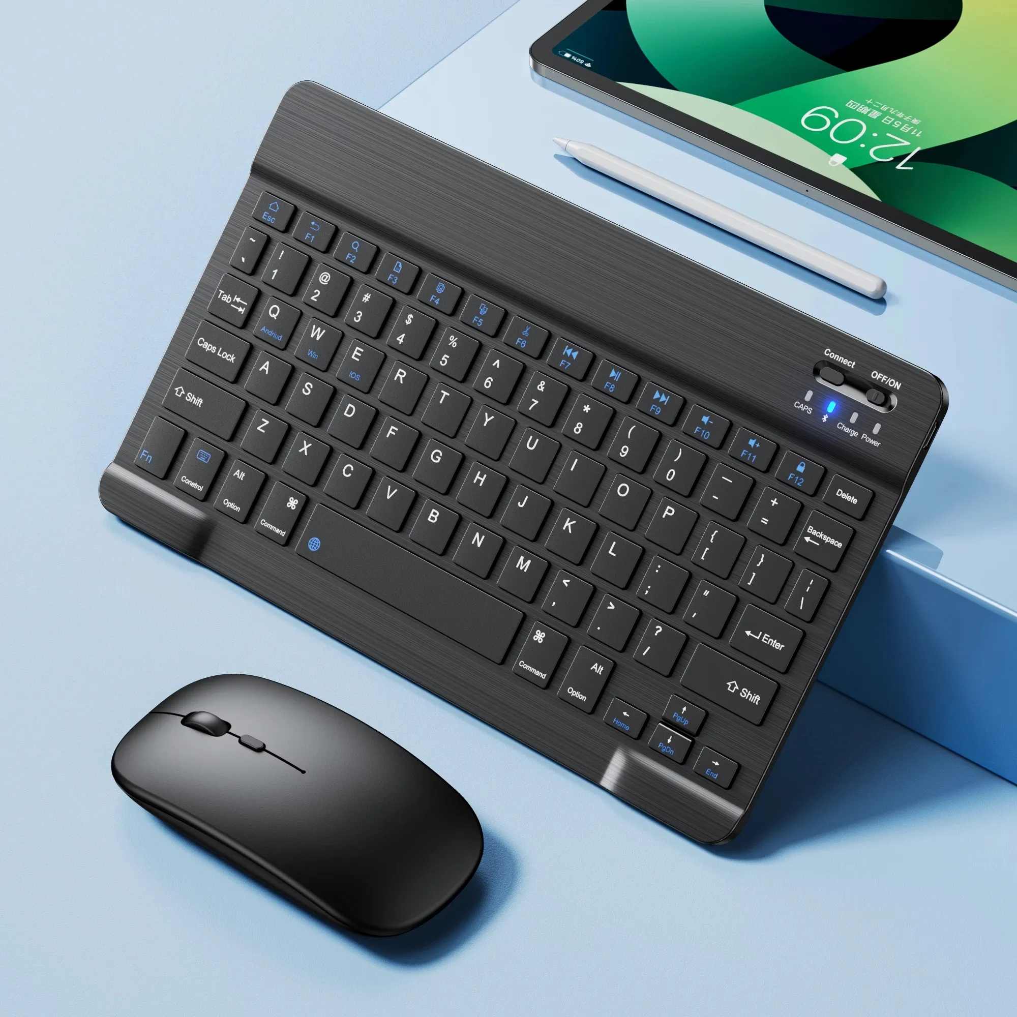 Bluetooth Wireless Keyboard Mouse Combo Mini iPad Tastatur mit spanischen russischen Tastaturen fur 2024 iPad Pro 12.9 iPad Air 4 iPad 9 iPad S6