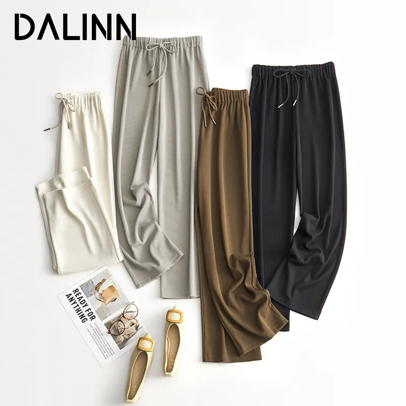 Women's Pants Capris Woman Wide Leg Pants Elastic Waisted Casual Style Pleated Full Length Trousers Spring Summer Chic Bottoms Black DALINN 230512