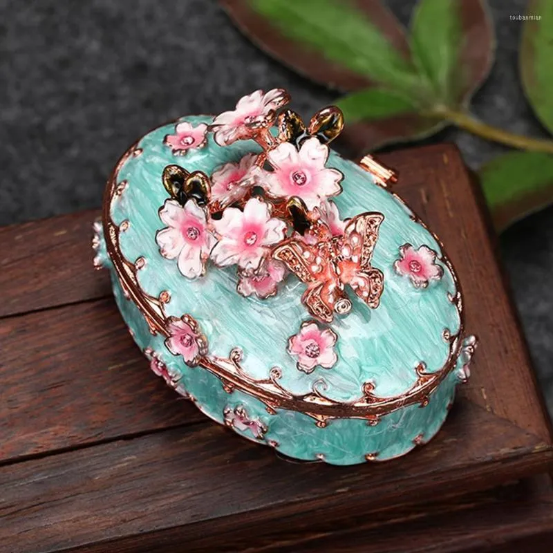Bouteilles de stockage fleurs de cerisier bibelot boîte Vintage fleur papillon émail bijoux étui à la main anneau boucle d'oreille cadeau créatif