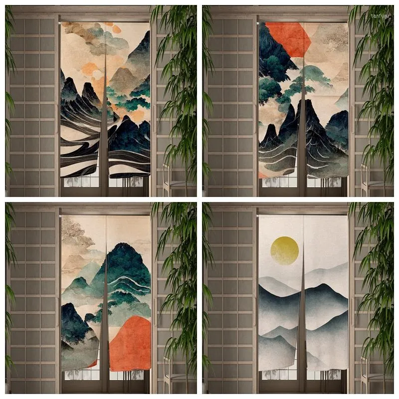 Gordijn Japanse berg inkt Painting Door eetkamer decor Decor linnen linnen drape keuken ingang hangende halve baan