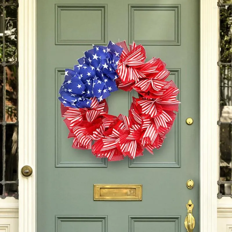 Flores decorativas do Dia da Independência Wrinalt Red Branco Azul pendurado porta pendurada Garland memorial não feita