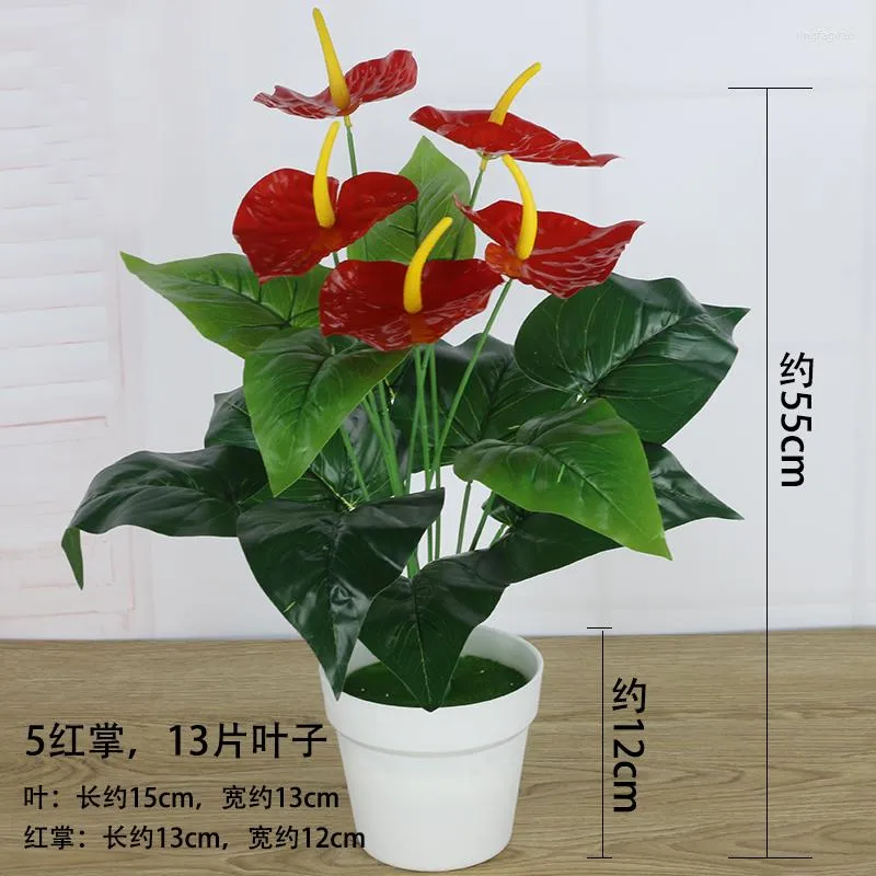 Dekorative Blumen NuoNuoWell 5 Arten echte Touch Topfpflanzen für den Innenbereich, künstlicher Anthurium-Blumenstrauß, künstliche Pflanzen, lebensechte Hochzeitsblumen