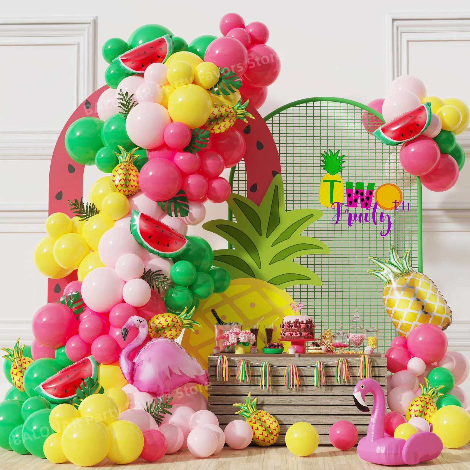 Autres fournitures de fête d'événement Fruits d'été Flamingo Rose Rouge Ballons Garland Arch Kit Pour Tropical Hawaii Décorations Filles Anniversaire Baby Shower 230512