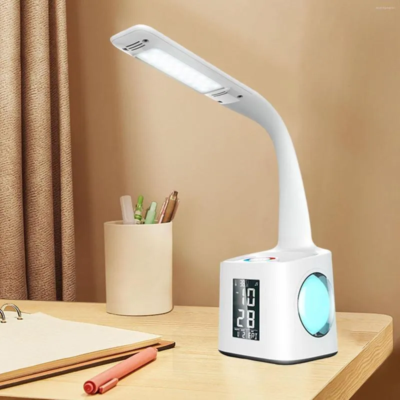 Table Lamp With Pen Holder, Clock, And Adjustable Angles Perfect For Office Organization From