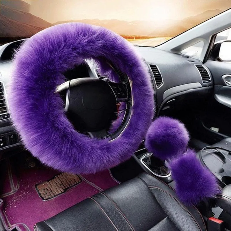 Steering Wheel Covers Warm Car Set Flannette Long Wool Cover Cold Protection For 36-39CM Styling Steering-wheelSteering