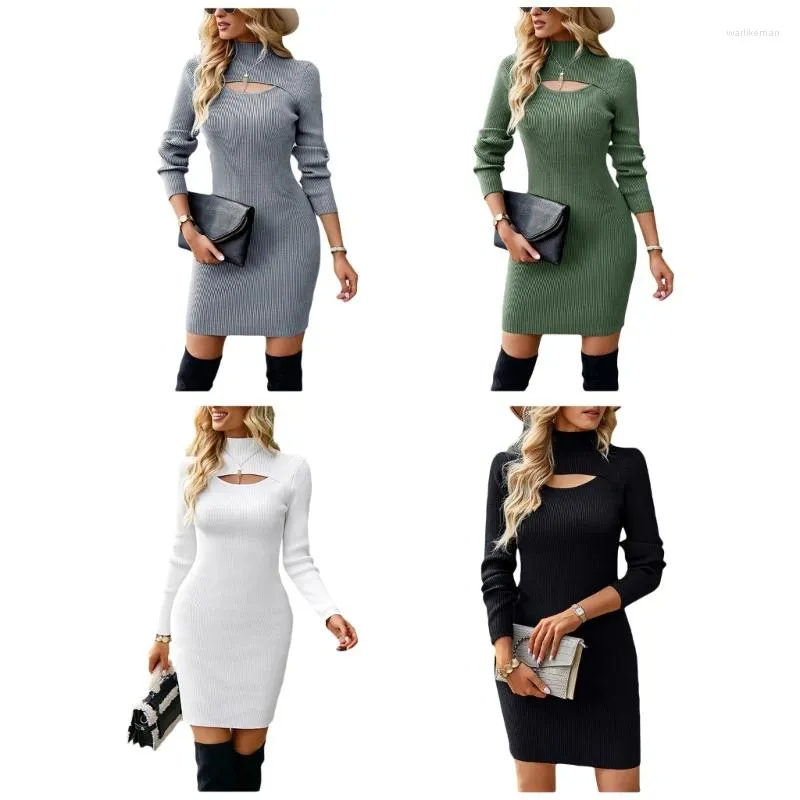 Vestidos casuais mulheres outono recorte sexy peito mock color cor malha malha vestido de suéter bodycon m6cd