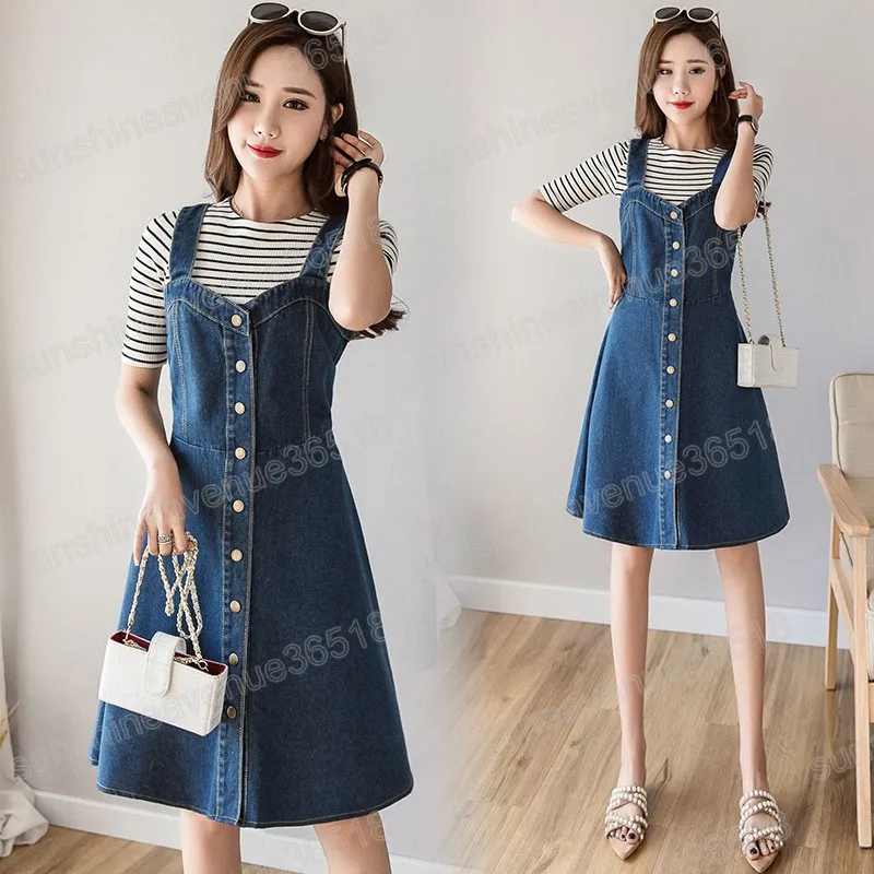 Oversize Overalls Dresses Women Spring Summer Fashion Sleeveless Strap Denim Dress Teen Girl Korean Blue Jeans Dress Knee Length