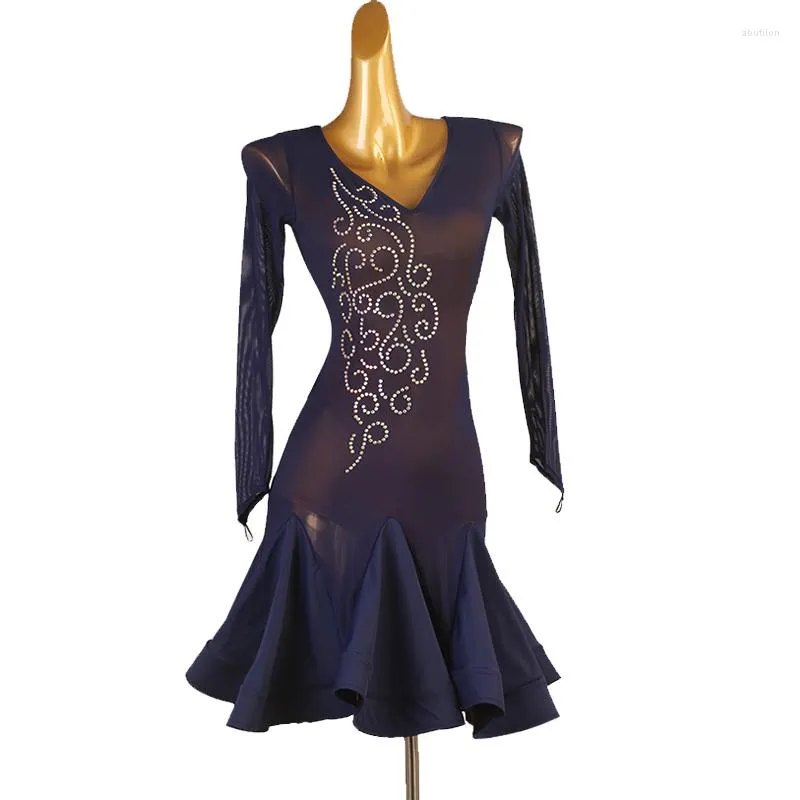 Vêtements de scène robes de danse latine pour femmes Costumes de compétition pratique de salle de bal femme col en v vêtements de soirée de haute qualité