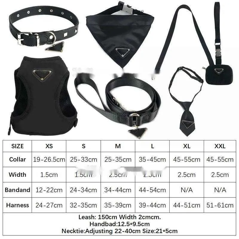 Designer Dog Harnesses Leashes Set Soft Air Mesh Adjustable Pet Harness Pets Bandanas PU Leather Dog Collars for Small Dogs Cat French Bulldog Black XXL A123