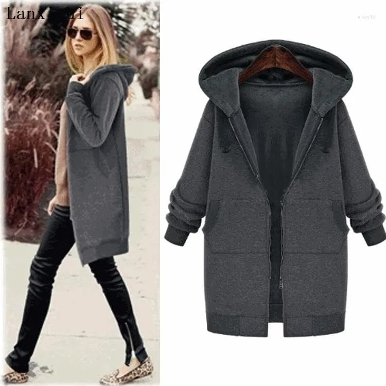 Trench feminina Coats Lanxirui Casaco com capuz de lapela grande feminino na seção longa solta mais gorda de algodão de inverno