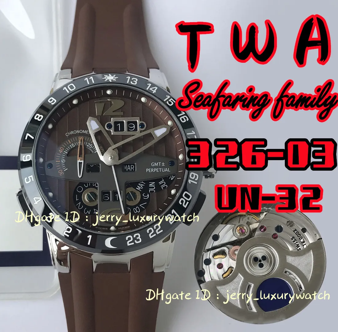 TWA 326-03 Black Toro Perpetual Calendar Luxury Men's Watch UN-32 Автоматическое закрытие цепи, 316L Стальный/Керамический обод/Кнопка/Корона, сапфировое стекло, 43 мм, шесть