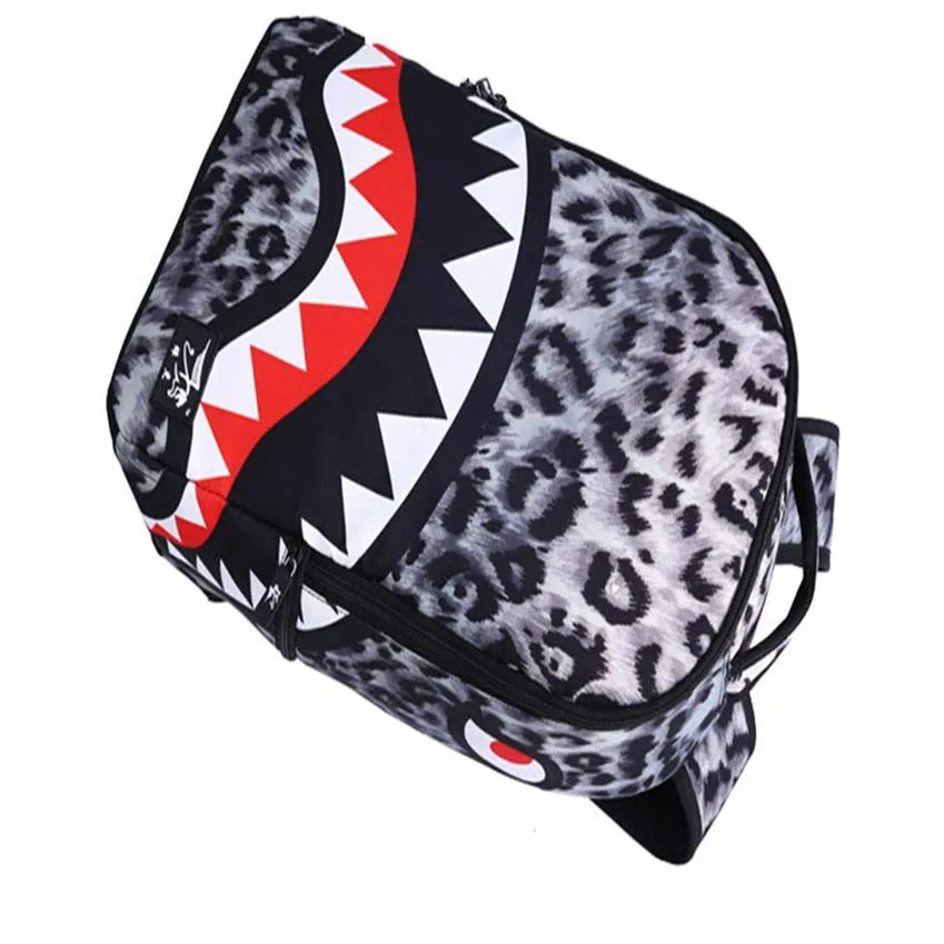 Designer-New trendy Leopard women lady backpack bags Shark teeth school backpack Polyester designer backpack with zipper pocket275A