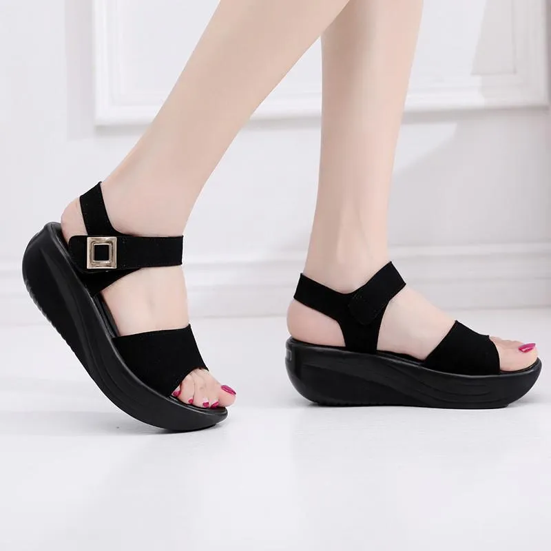 Medium height wedge sandals deals