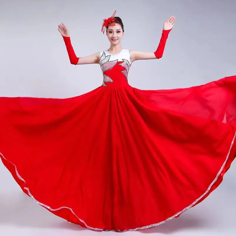 Новая открытая танцевальная большая юбка-качели для женщин, взрослых, молодых и средних лет, платье для выступлений в стиле современного танца, песни, хора
