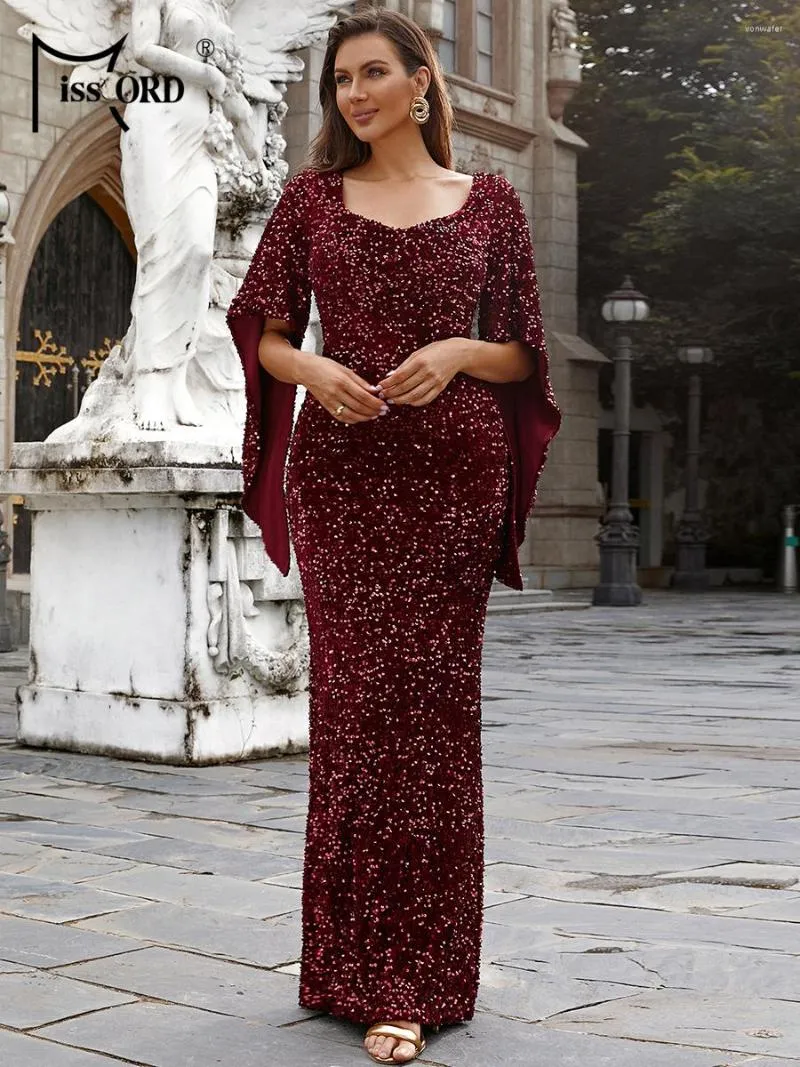 Casual Dresses Missord Women Sequins Evening Sweetheart Neck Flowy Sleeves Mermaid Hem Maxi Dress Cocktail Party Formal