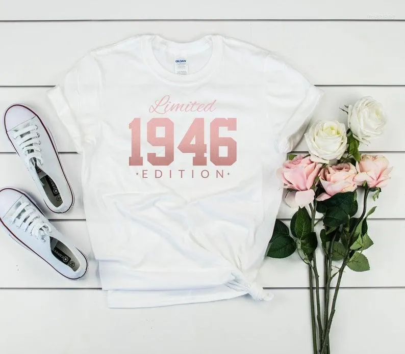 Women's T Shirts Rose Gold-75th Birthday Gift Limited Edition 1946 T-shirt For Her And Him 75th Party Shirt Summer Cotton Unisex