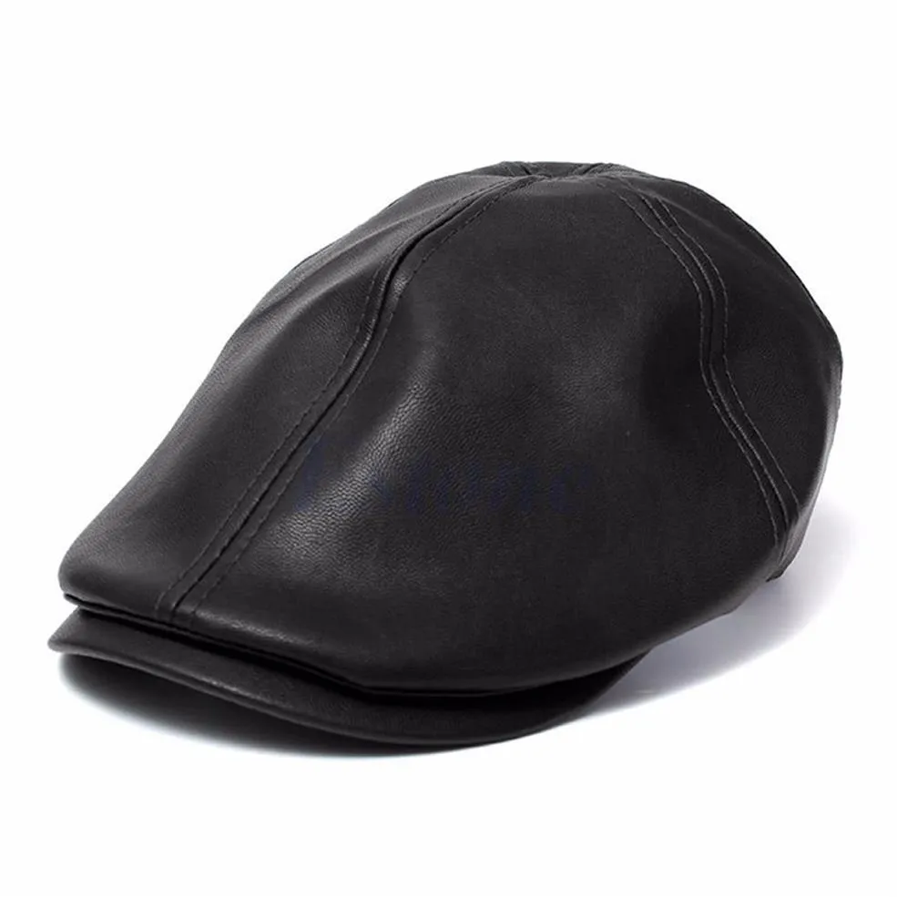 Whole-Mens Ivy Cap Faux Leather Bunnet Newsboy Beret Cabbie Gatsby Flat Golf Hat271C