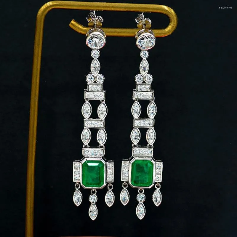 Boucles d'oreilles pendantes Vintage 925 en argent Sterling boucle d'oreille émeraude créée Moissanite pierres précieuses longues dames goujons bijoux fins cadeau