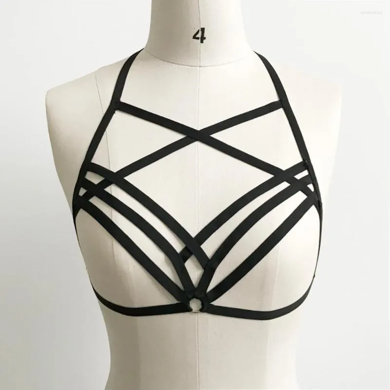 Sexy Elastic Bandage Goth Cage Bra Top Body Harness Cross Crop