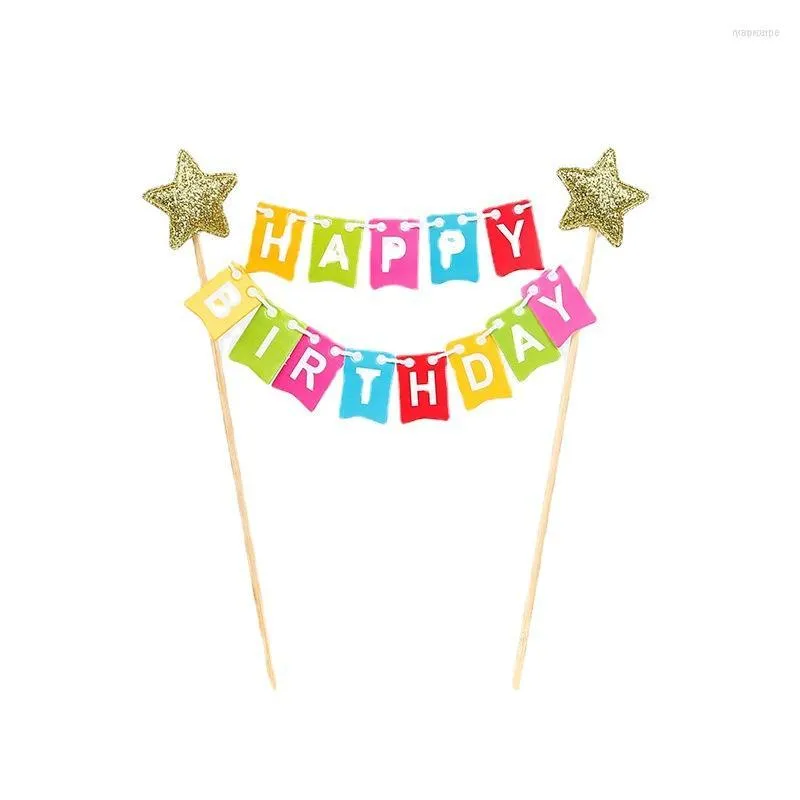 Festive Supplies Tiny Star Happy Birthday Kuchendeckel DIY Banner Flagge Party Dekoration Kinder Mädchen Junge Babyparty Cupcake Dessert Dekor