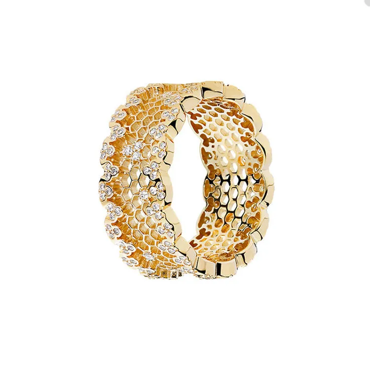 Gold Ploated Honeycomb Band Ring voor Pandora 925 Sterling Silver Fashion Party Sieraden Designer Rings Set voor Women Sisters Gift Luxury Ring met originele doos