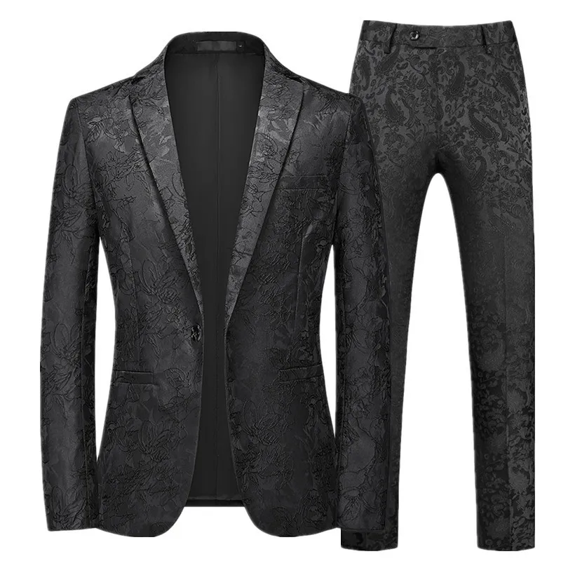 Men's Suits Blazers Fashion Brand Men's Jacquard Suit Classic Black White Blue Navy Business Wedding Banquet Party Dress Men Blazers Pants 230512