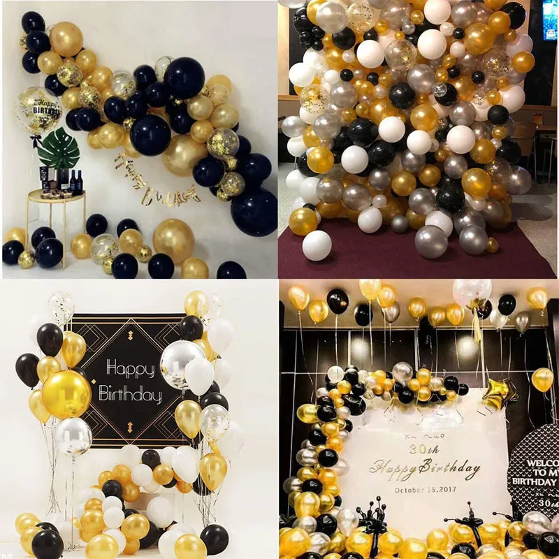 Autres fournitures de fête d'événement 51pcs / Set 30 décorations  d'anniversaire homme femme heureux 30 ans anniversaire déco ballons en or  noir