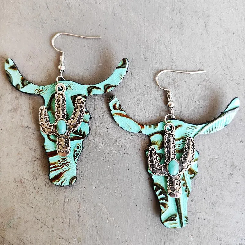 Dangle Earrings Leather Vintage Embossed Classic Tauren Western Style Cactus Are Sellers