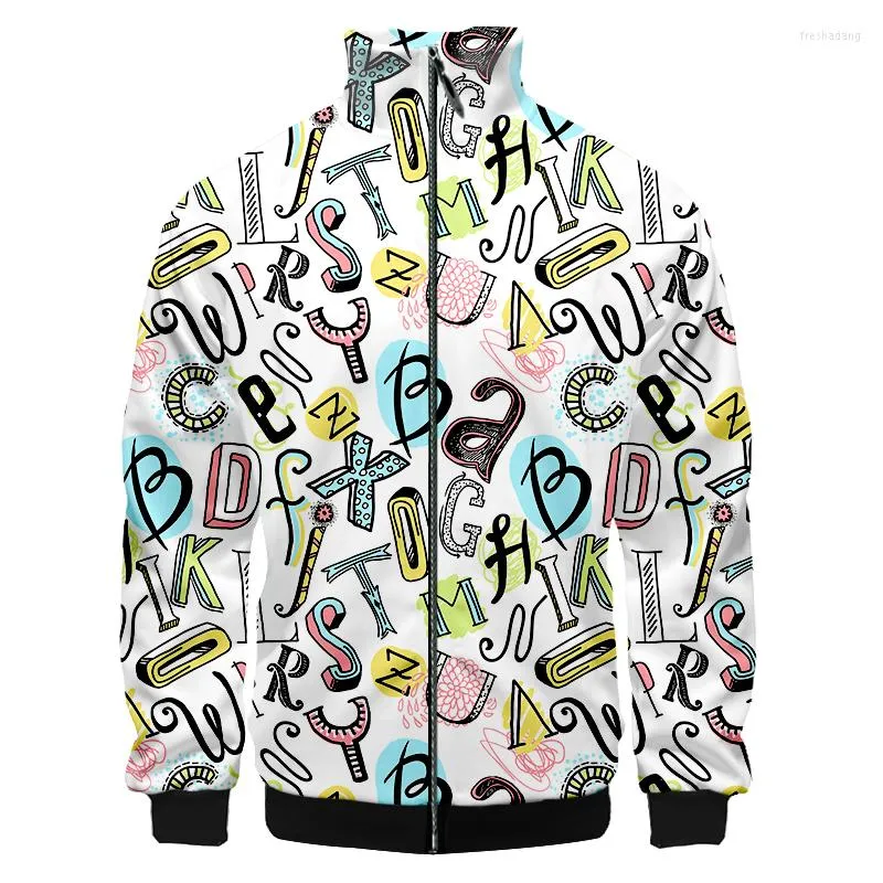 Chaquetas para hombre Chaqueta con cuello levantado para hombre Estilo hip-hop informal Letras de dibujos animados Estampado divertido Ropa informal en 3d de gran tamaño para hombre Abrigo de primavera y otoño