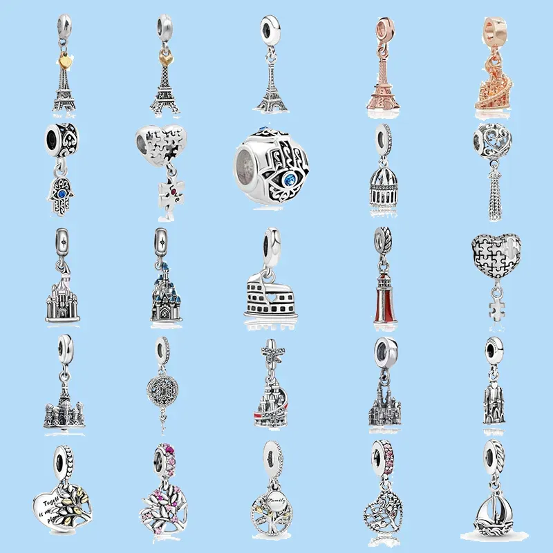 925 Feitiços de prata esterlina para Pandora Jewelry Beads Women Jewelry Rower Tower Eiffel Tower Tree Boat Charm