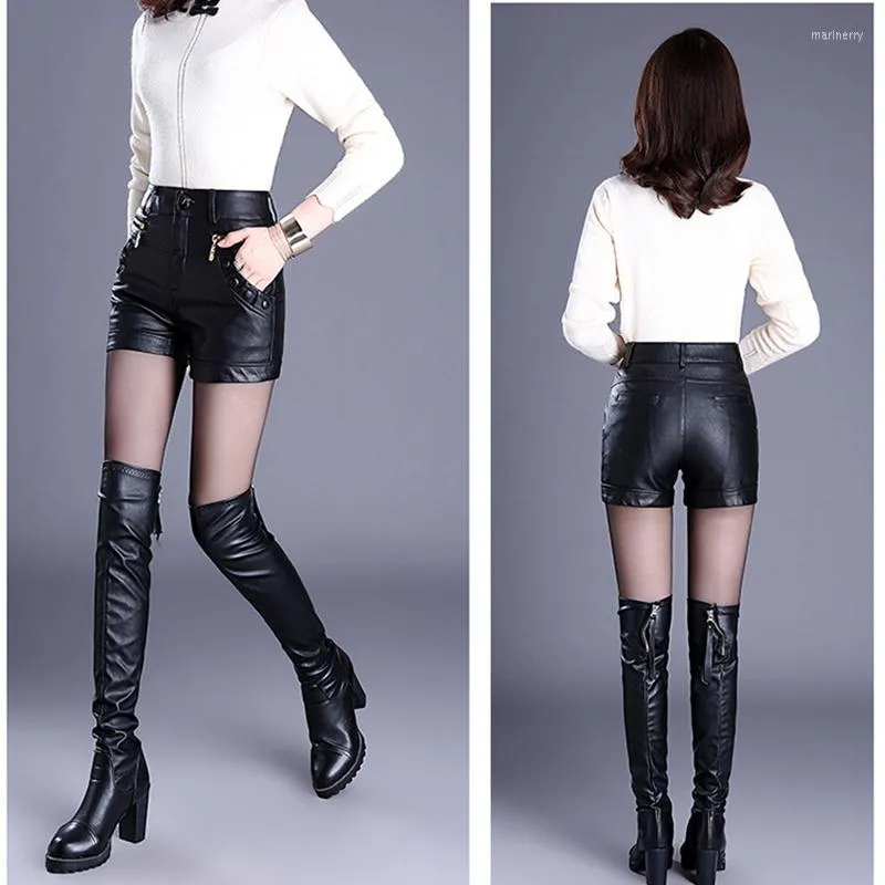 Red High Waist Leather Oversized High Waisted Leather Shorts For Women Multi Button Zipper PU Short Pants For Spring Summer Fashion Sexy Black Color From Marinerry 21.16 DHgate.Com
