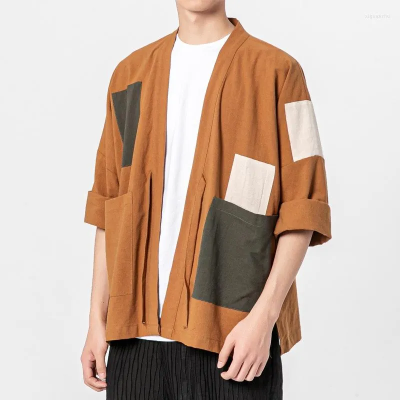 Roupas étnicas quimono homem japonês cardigan yukata jaqueta masculina homens japão harajuku streetwear roupas samurai haori obi