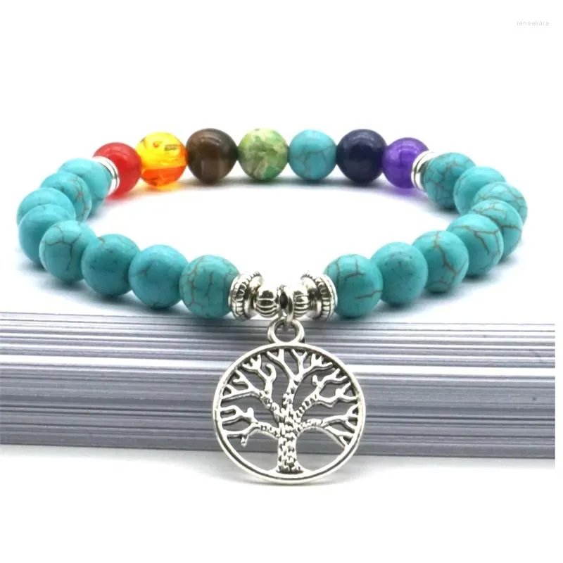 Strand 10pcs Tree Of Life Charms 8mm White Green Howlite Black Matted Lava Stone Beads Bracelet Yoga Jewelry