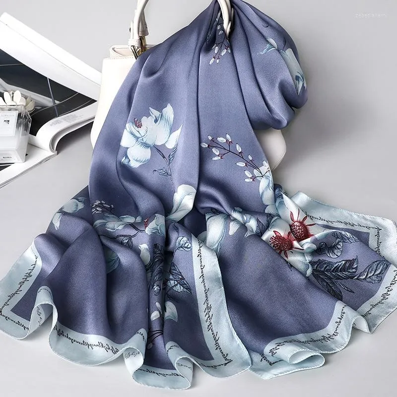 Halsdukar Japan Design Silk Scarf Women Shawl Wrap Elegant Gift for Lady Floral Pashmina Natural Foulard 1 PC4