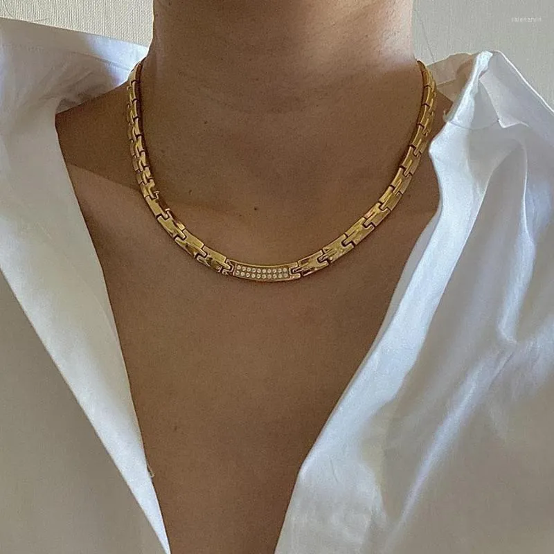 Ketten, Armbandkette mit CZ-Stein, Halskette für Damen, Edelstahl, kräftig, breit, minimalistischer Schmuck, nicht anlaufend, hochwertiges Juwel