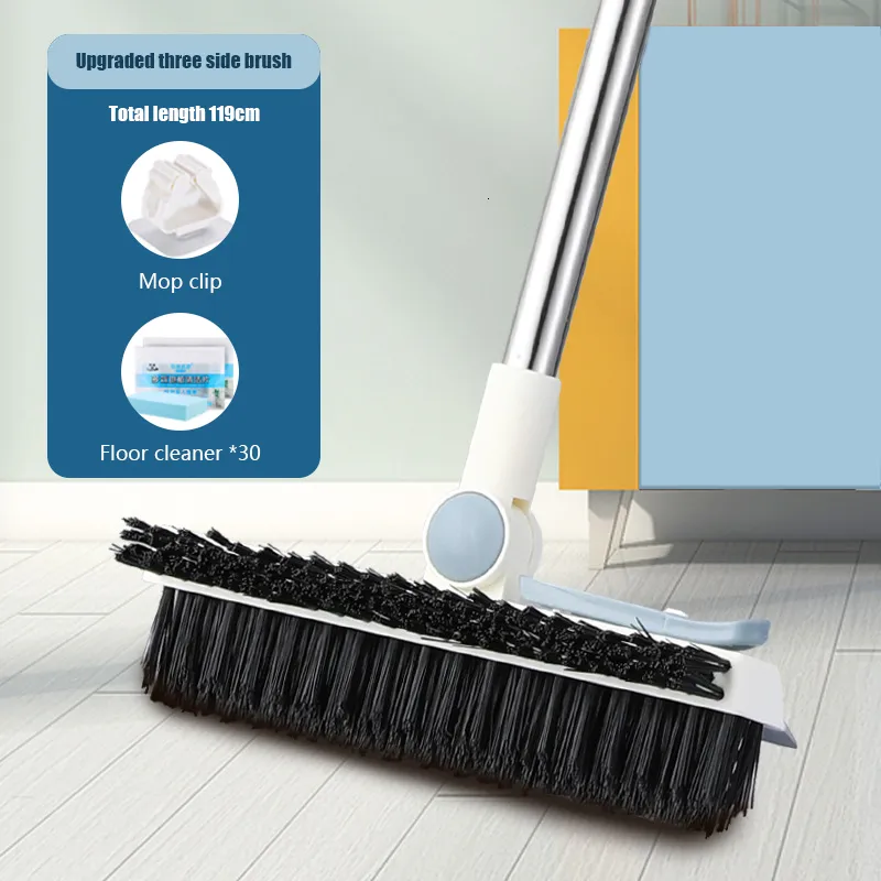 Floor Scrub Brush 2 In 1 Cleaning Long Handle Kitchen Bathroom Tools Gap  Crevice Squeegee Toilet Broom Mop For Scraping Rotating