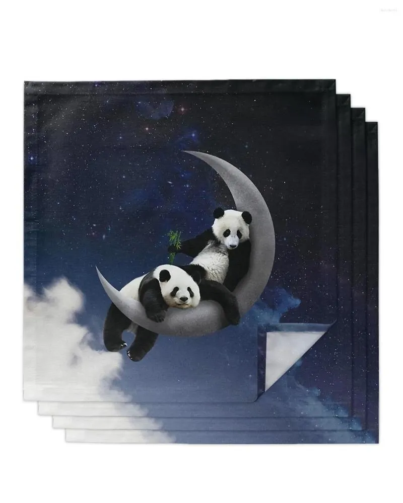 Serviette De Table 4 pcs Lune Ciel Étoilé Panda Serviettes Carrées 50 cm Fête De Mariage Décoration Tissu Cuisine Dîner Servir